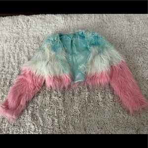 Multi color fluffy cropped jacket